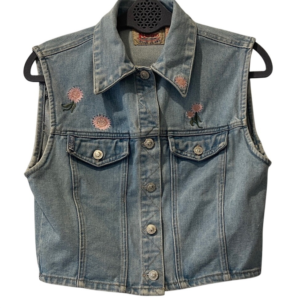 Ki-ko-mo Kikomo Denim Embroidered Boho‎ Floral Vest Medium